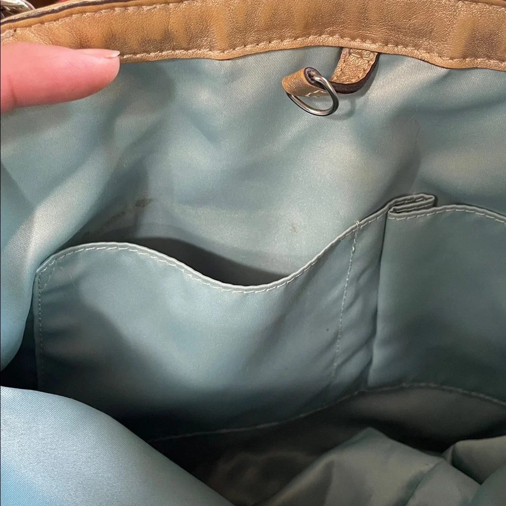 Coach Audrey OP Art Shantung Cinched Tote with gold leather trim